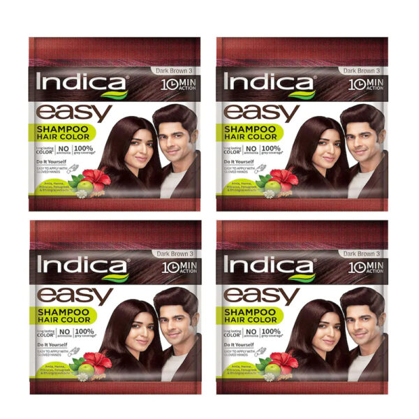 Indica Easy Shampoo Based Ammonia Free Hair Colour Dark Brown 25ml -Pack - 12 Pcs