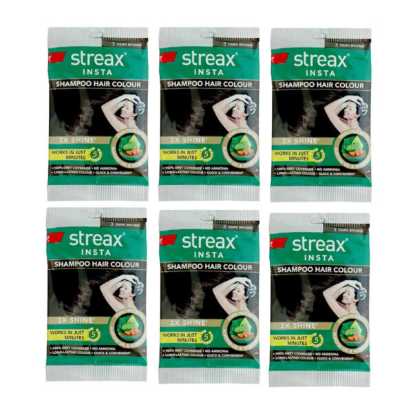 Streax Insta Shampoo Hair Colour Dark Brown 18ml -Pack - 12 Pcs