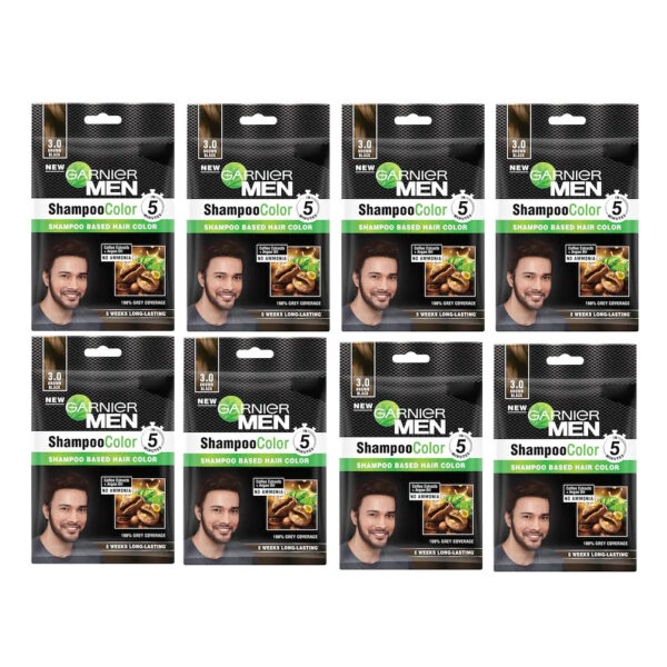 Garnier Men Shampoo Based Hair Color Brown Black 20g Pack -Pack - 12 Pcs