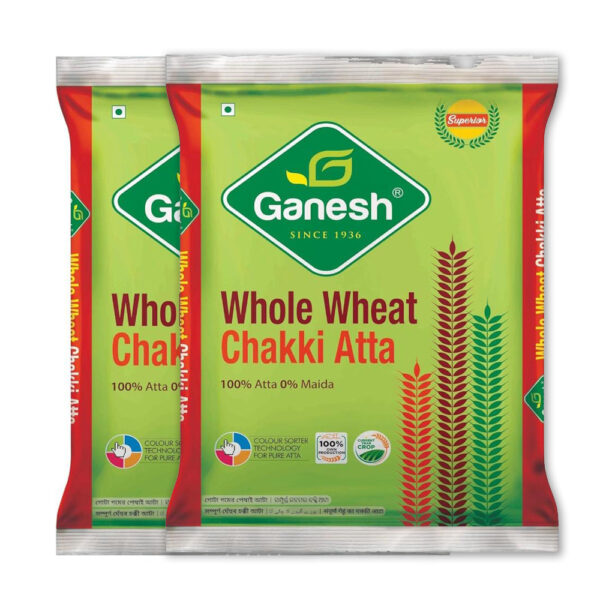 Ganesh Whole Wheat Chakki Atta 1Kg Pack-12 Packet
