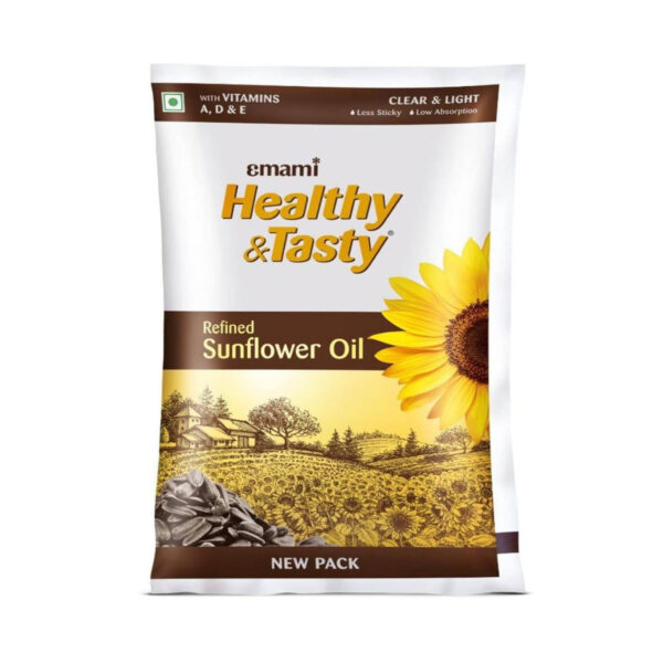 Emami Healthy & Tasty Refined Sunflower Oil - 1ltr Pouch - 12 Pcs